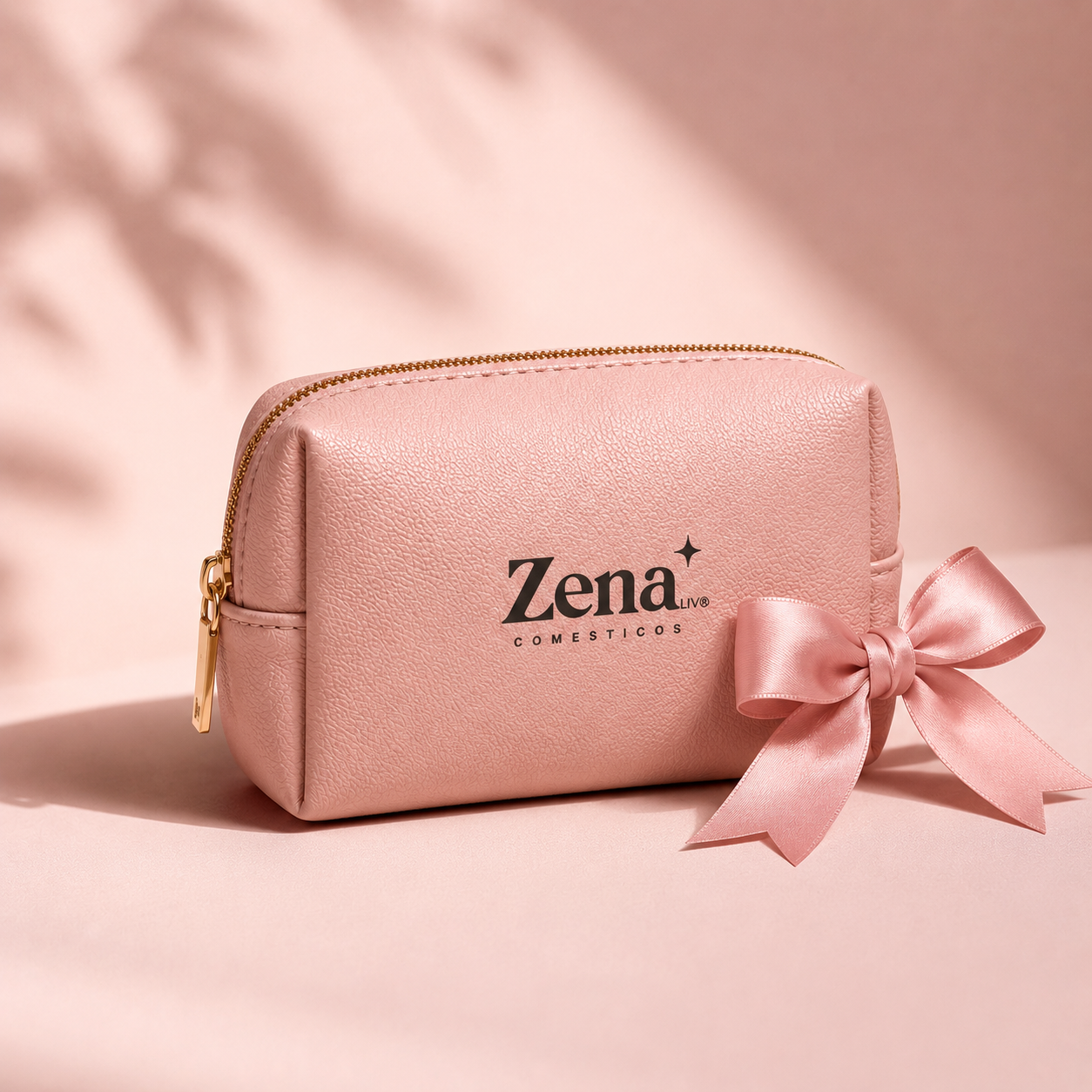 Necessaire Zena rosa com laço de cetim